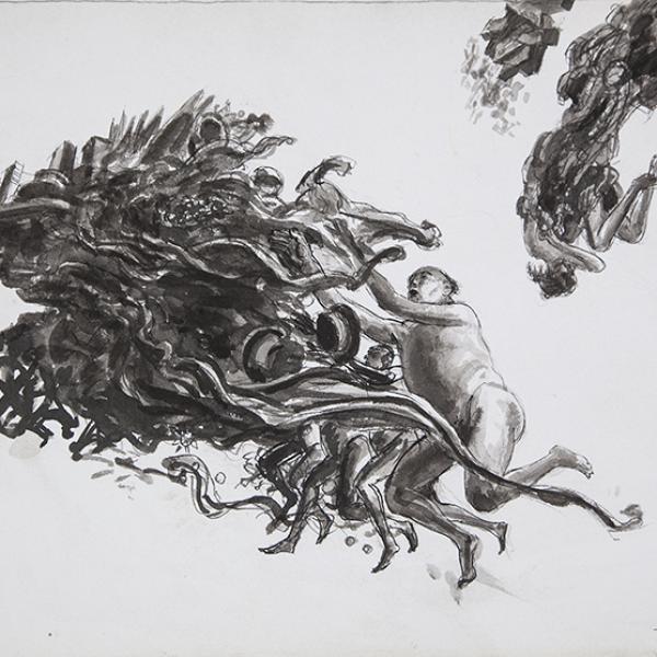 Hombre desnudo volando